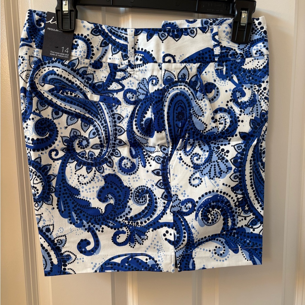 INC International Concepts Blue and White Paisley Mini Shorts 3009